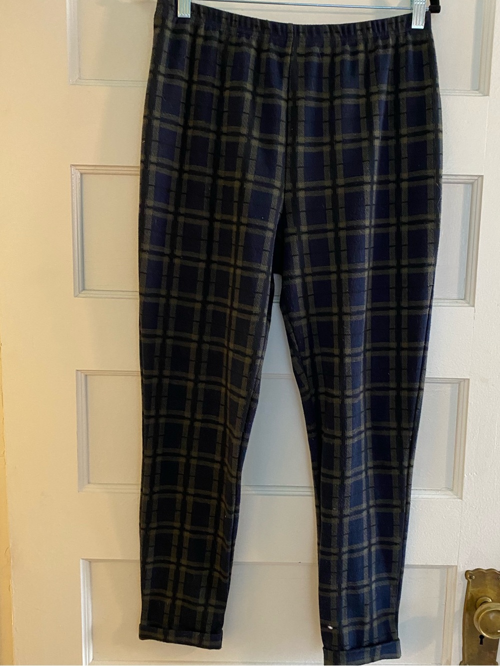 Anthropologie Cartonnier Navy Plaid Stretch Leggings